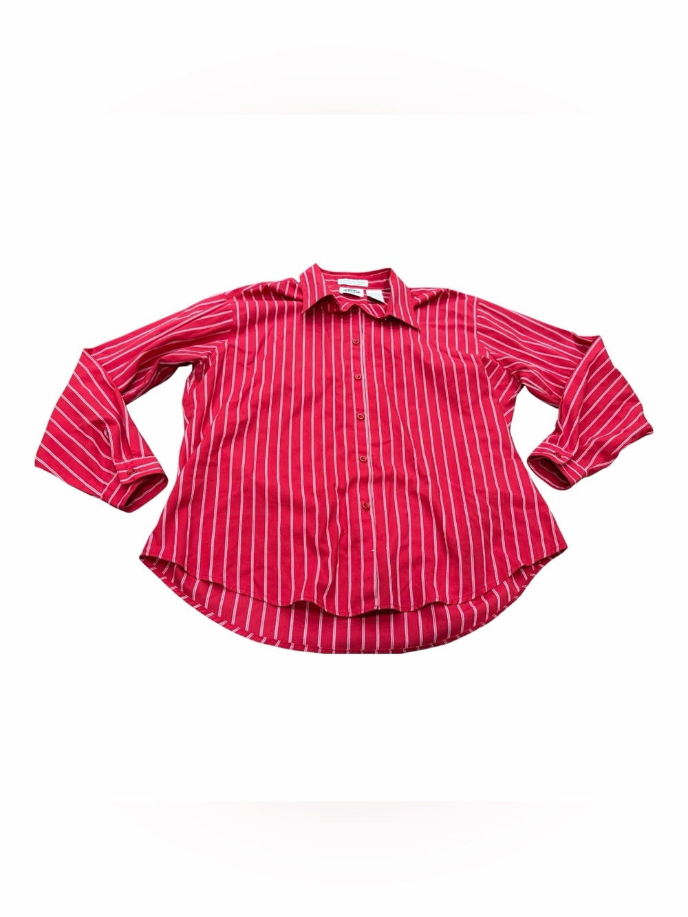 Tabi International Women’s Long Sleeve Button Up Shirt, Red White Petite Large